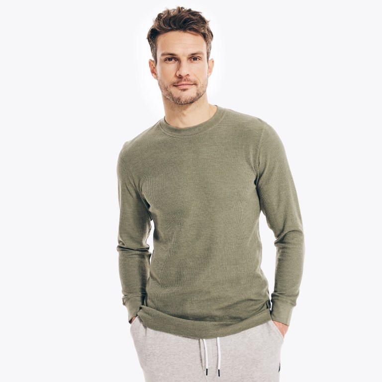 Men's Nautica Long-sleeve Crewneck Thermal T Shirts Green | y2MHELrY