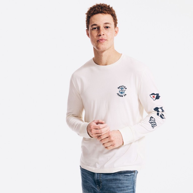 Men's Nautica Nautica Co. Sustainably Crafted Graphic Long-sleeve T Shirts Cream | XBlJaXt7