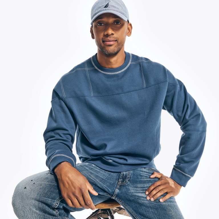 Men's Nautica Nautica Co. Sustainably Crafted Crewneck Sweatshirts Blue | uTwf1wIR