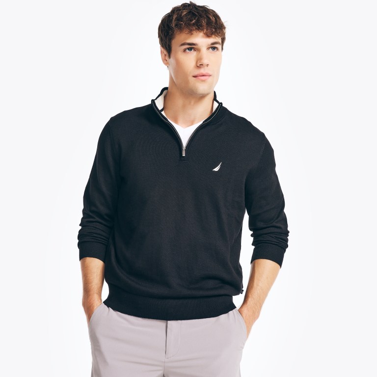 Men's Nautica Navtech Quarter-zip Sweaters Black | LQW4J9nP