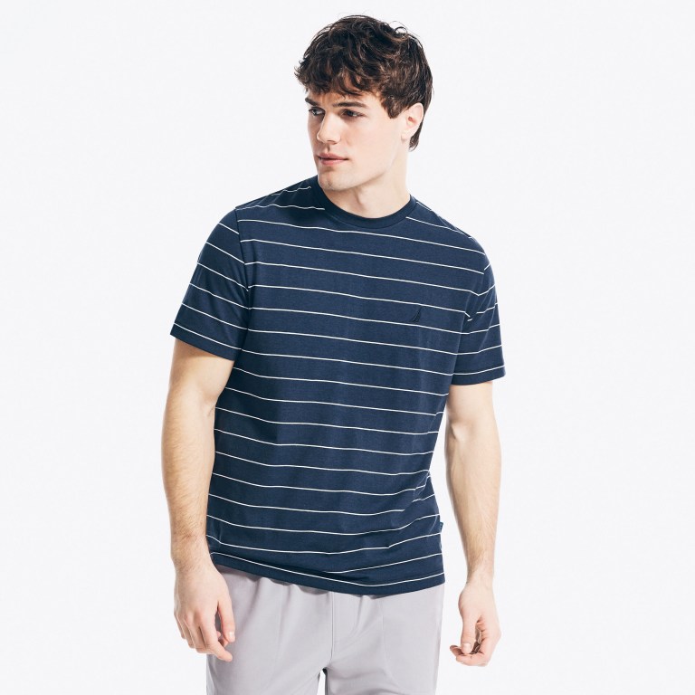 Men's Nautica Navtech Striped T Shirts Navy | 00SipcSt