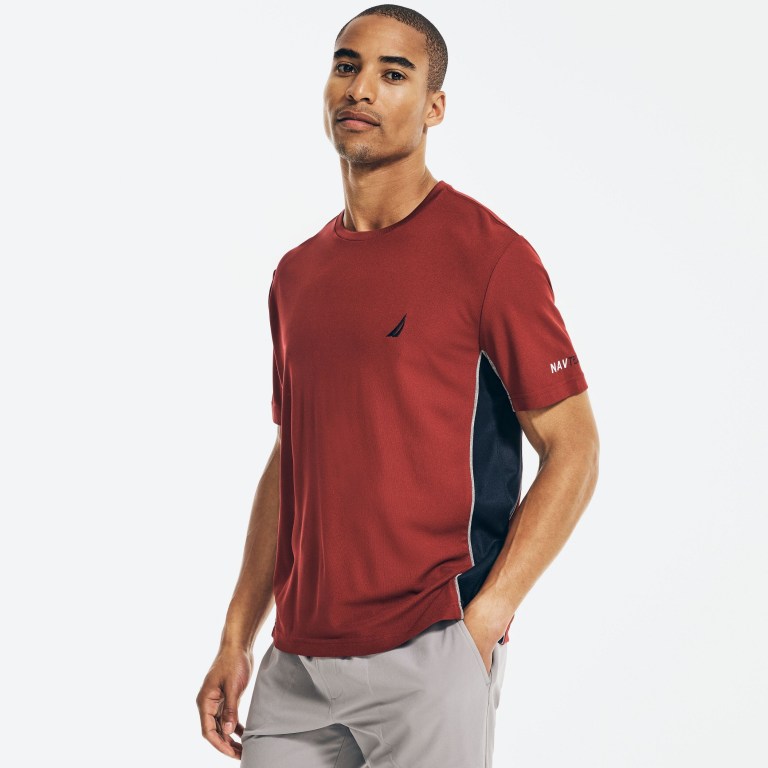 Men's Nautica Navtech Sustainably Crafted Colorblock T Shirts Red | JxZFPbfF