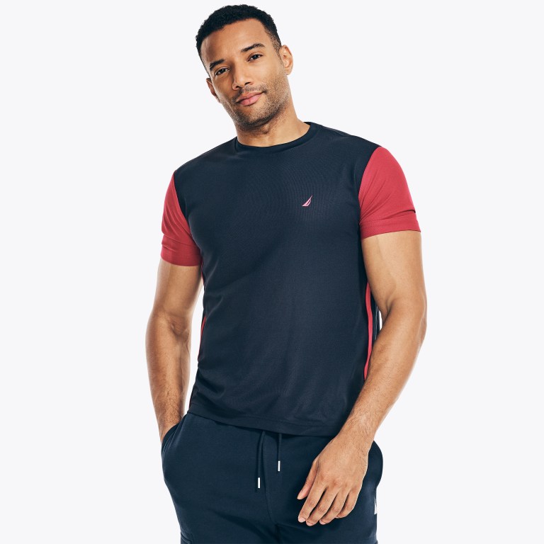 Men's Nautica Navtech Sustainably Crafted Colorblock T Shirts Navy | qimZfqz3