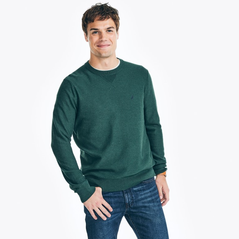 Men's Nautica Navtech Textured Crewneck Sweaters Blue | eLhFyU2s