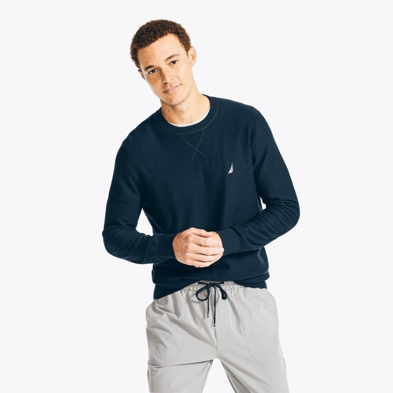 Men's Nautica Navtech Textured Crewneck Sweaters Navy | gKcx5FMD