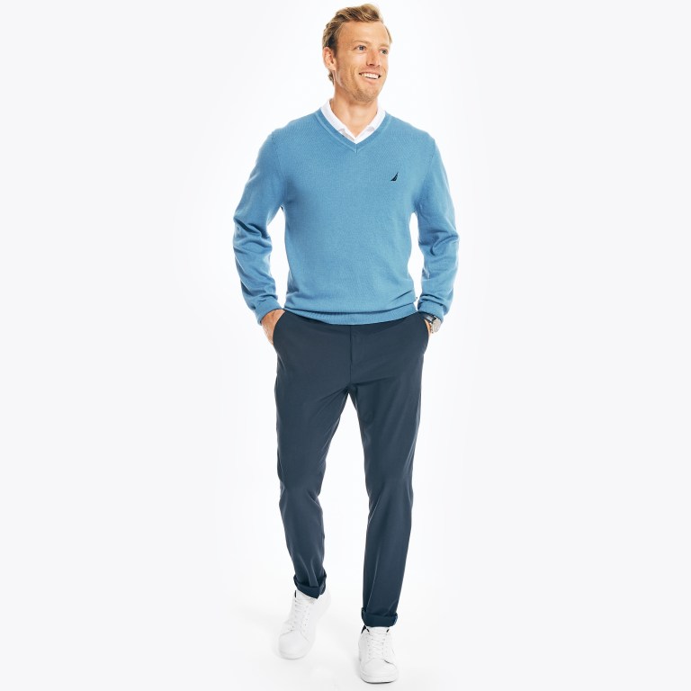 Men's Nautica Navtech V-neck Sweaters Blue | RYW4dF8C