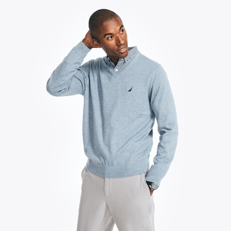 Men's Nautica Navtech V-neck Sweaters Blue | yv9OEnht