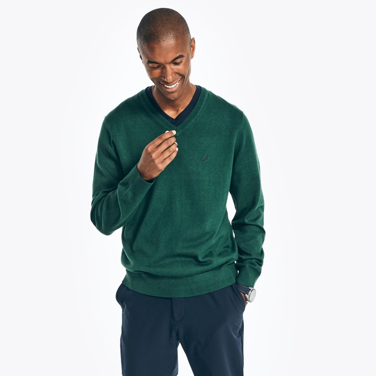 Men's Nautica Navtech V-neck Sweaters Green | cPS2Nn5T