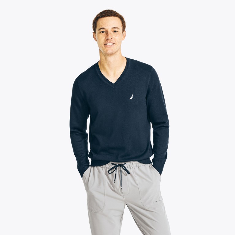 Men's Nautica Navtech V-neck Sweaters Navy | yA2NEHza