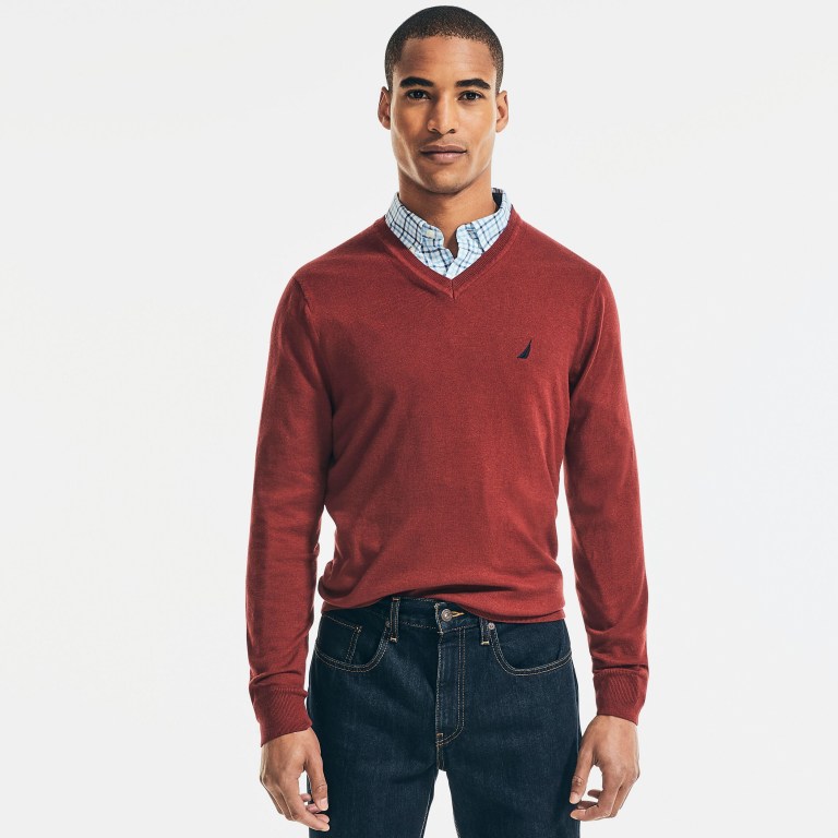 Men's Nautica Navtech V-neck Sweaters Red | aId9Oqak