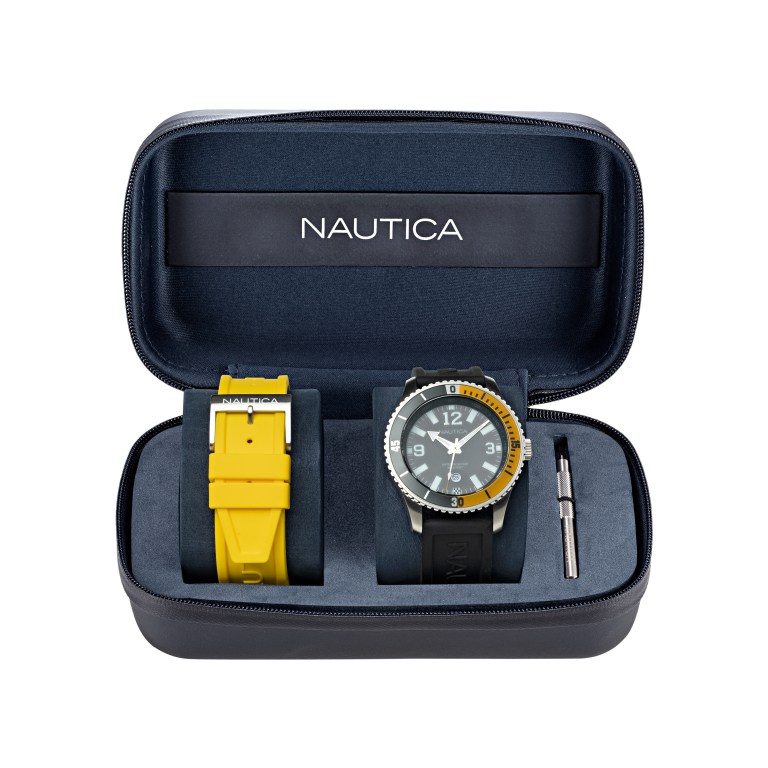 Men's Nautica Pacific Beach Stainless Steel And Silicone 3-hand Box Set Watches Multicolor | iFVb1TR6