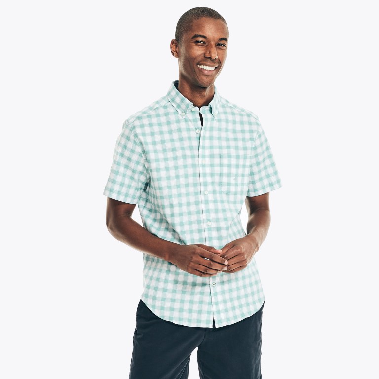 Men's Nautica Plaid Oxford -sleeve Shirts Blue | LyVVdPgd