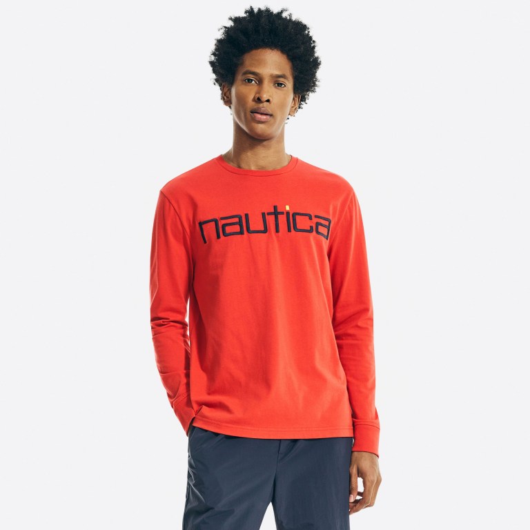 Men's Nautica Reissue Sustainably Crafted Graphic Long-sleeve T Shirts Royal Burgundy | LirEqOyH