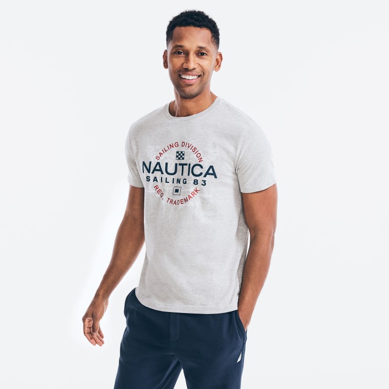 Men's Nautica Sailing Division Graphic T Shirts Grey | A6TDjWK1