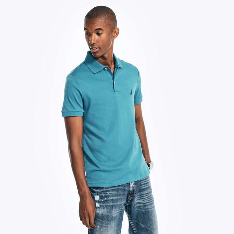 Men's Nautica Slim Fit Interlock Polo Shirts Blue | 8I6NiOWO