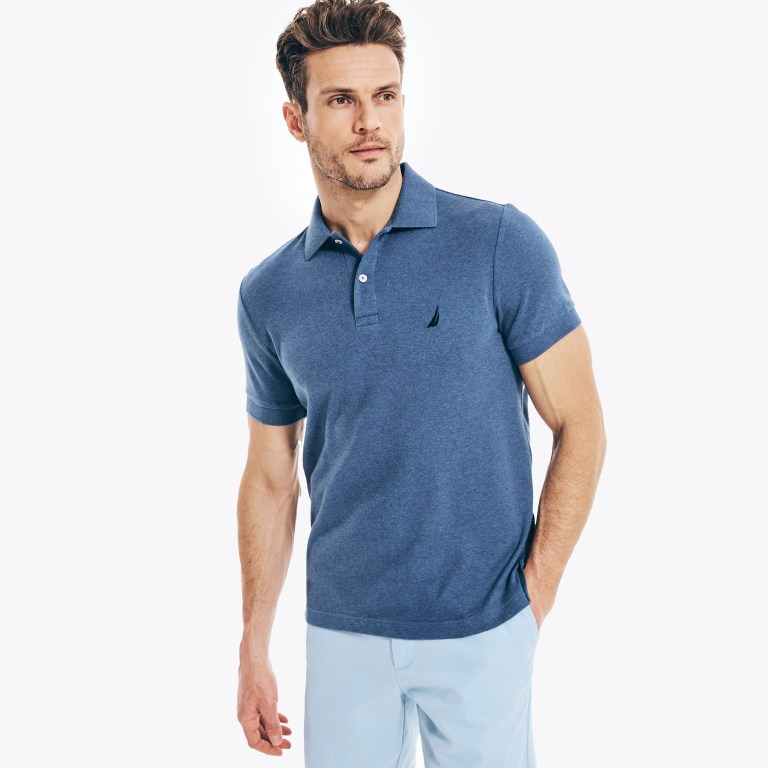 Men's Nautica Slim Fit Interlock Polo Shirts Blue | gEGZ2T0w