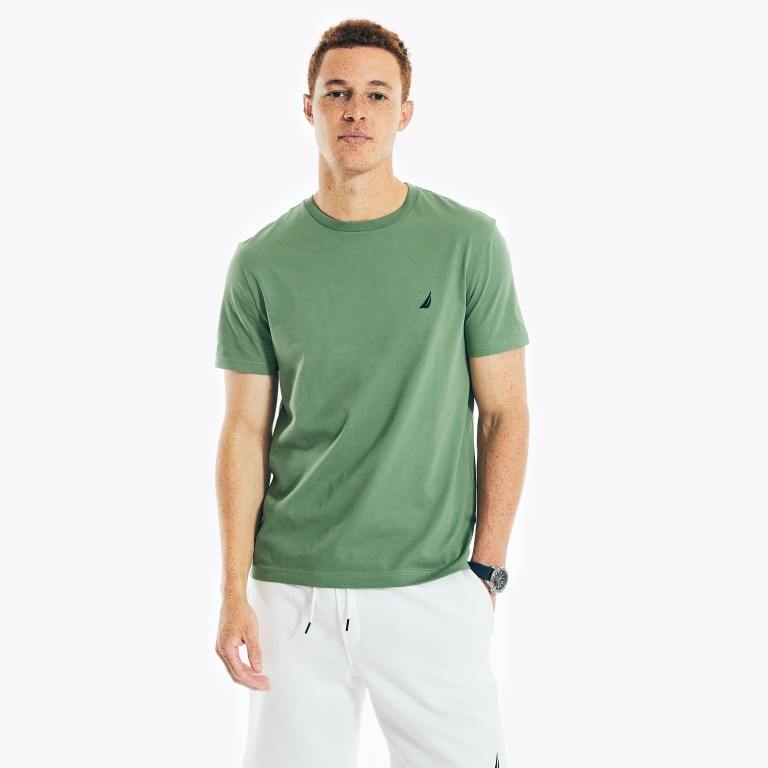 Men's Nautica Solid Crewneck T Shirts Green | iRapsjPN