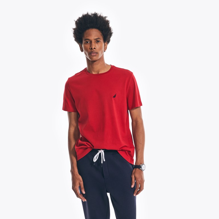 Men's Nautica Solid Crewneck T Shirts Red | 00ug8fIz