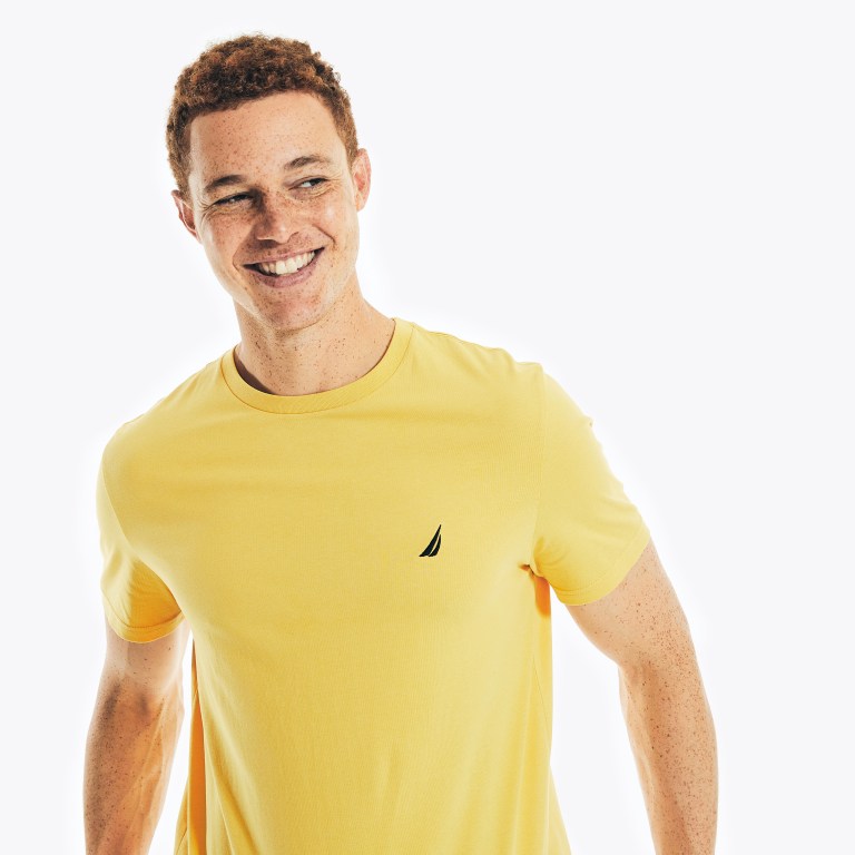 Men's Nautica Solid Crewneck T Shirts Yellow | AQPvjexz