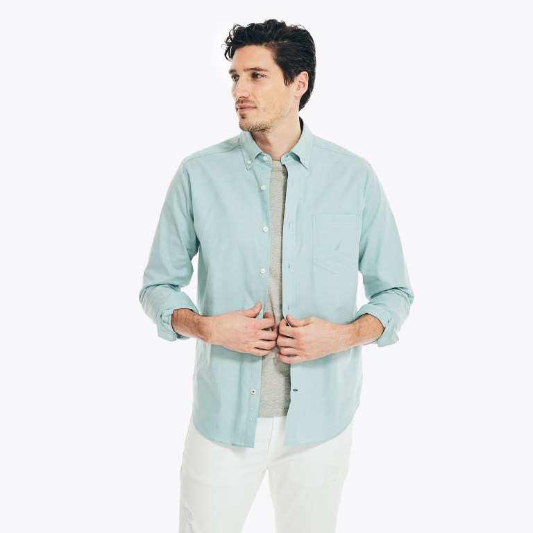 Men's Nautica Solid Oxford Shirts Blue | eIFdH1gy