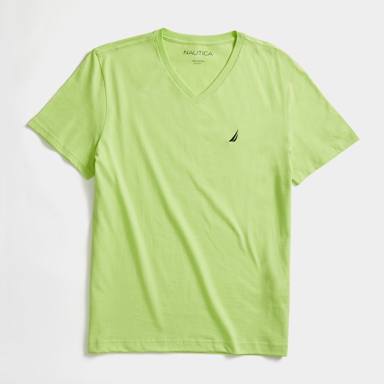 Men's Nautica Solid V-neck T Shirts Green | vp61AGKA