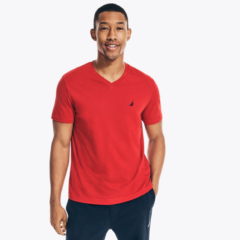 Men's Nautica Solid V-neck T Shirts Red | ehNbwIbh