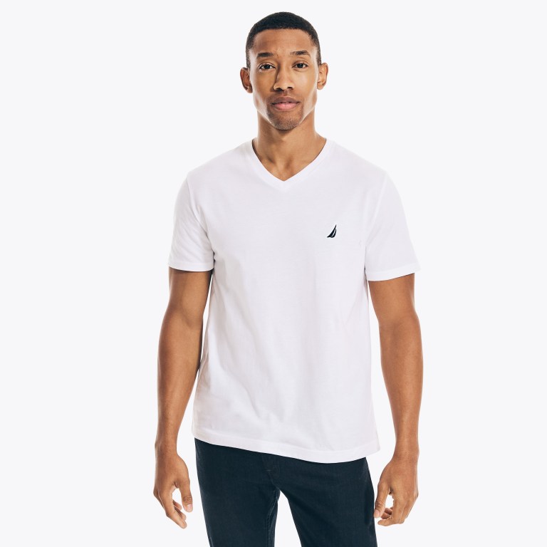 Men's Nautica Solid V-neck T Shirts White | Iv0X2ISo