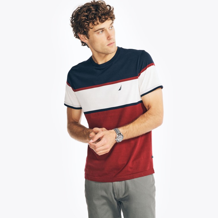 Men's Nautica Striped Crewneck T Shirts Navy | KyaRwPQu