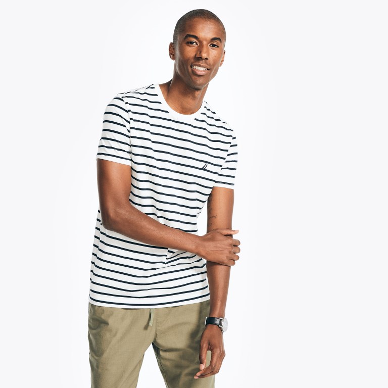 Men's Nautica Striped Crewneck T Shirts White | W5BfJhz0