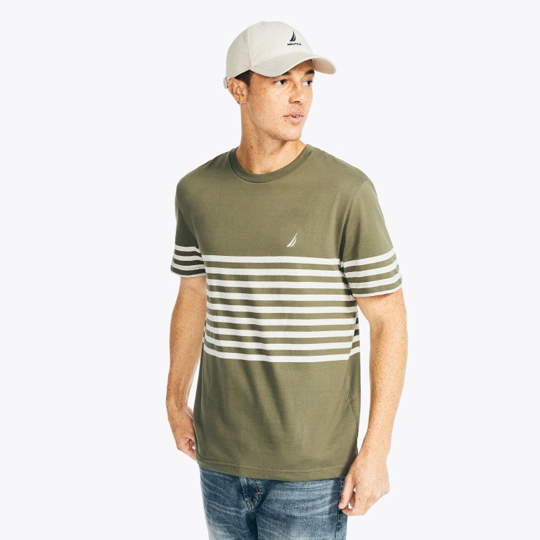 Men's Nautica Striped Crewneck T Shirts Olive | blgJMGaa