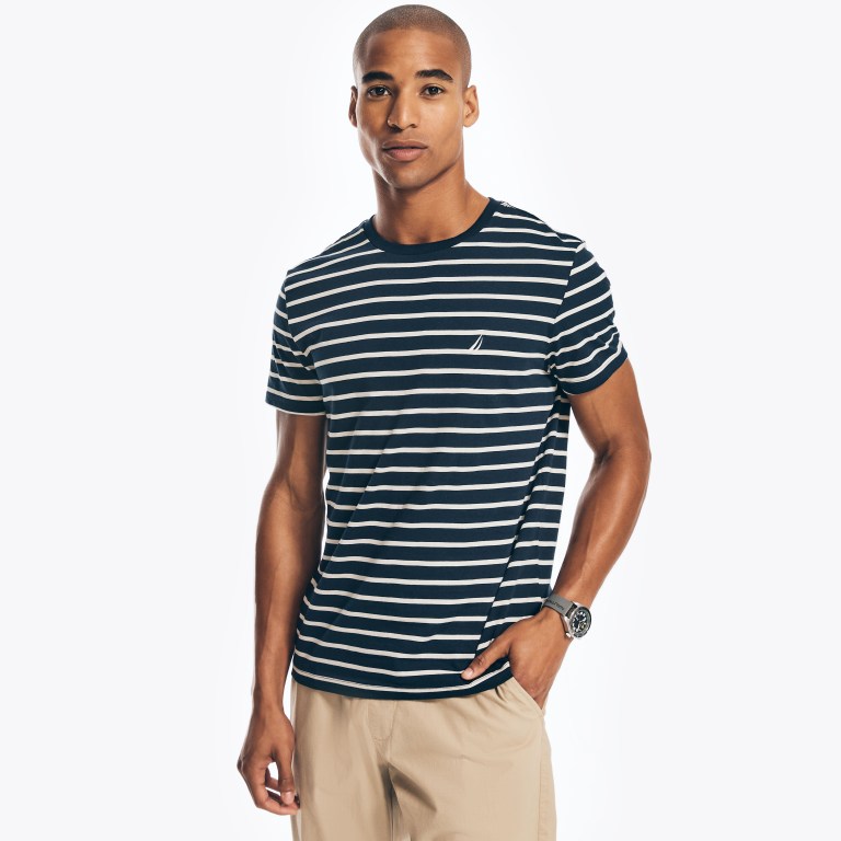 Men's Nautica Striped Crewneck T Shirts Navy | gRYCRFPJ