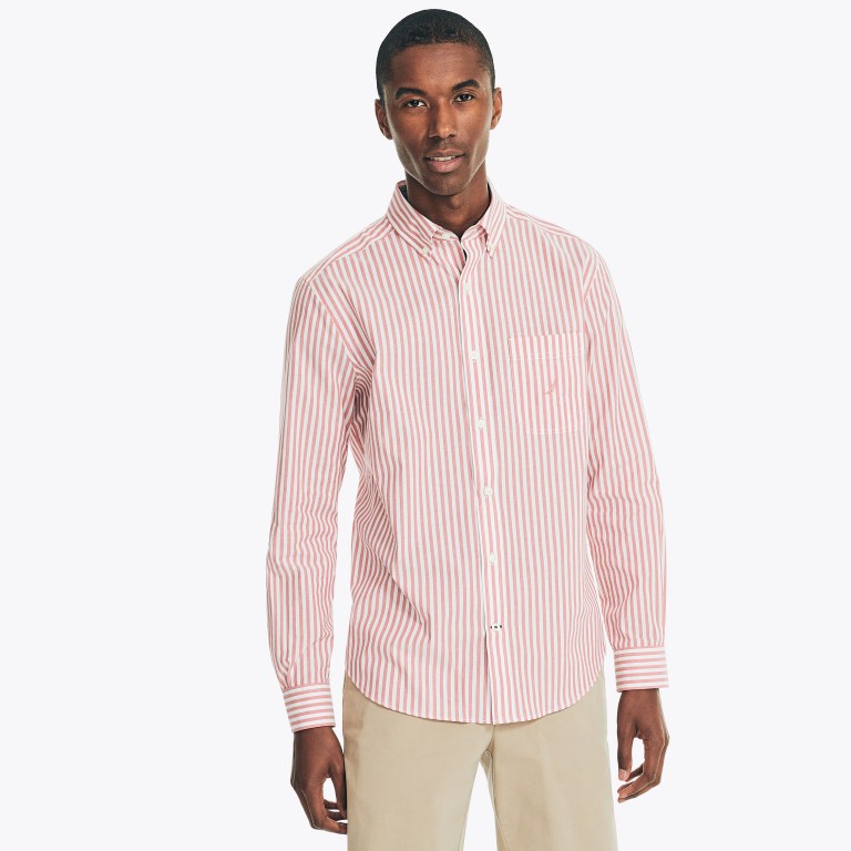 Men's Nautica Striped Poplin Shirts Red | 3crrvbb8