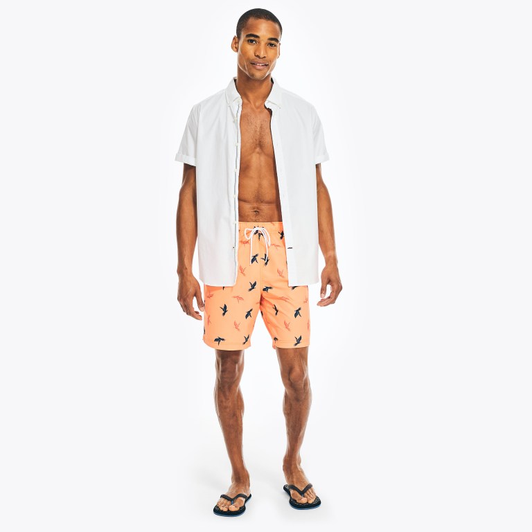 Men's Nautica Sustainably Crafted 8" Parrot Print Swimwear Orange | 73uZ5PTP