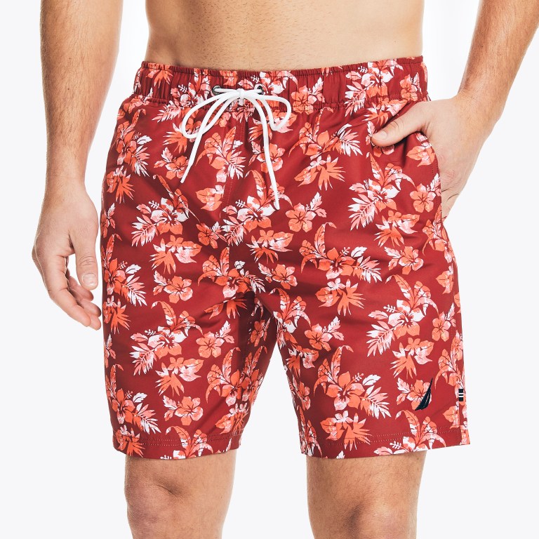 Men's Nautica Sustainably Crafted 8" Printed Swimwear Red | nvasFEjp