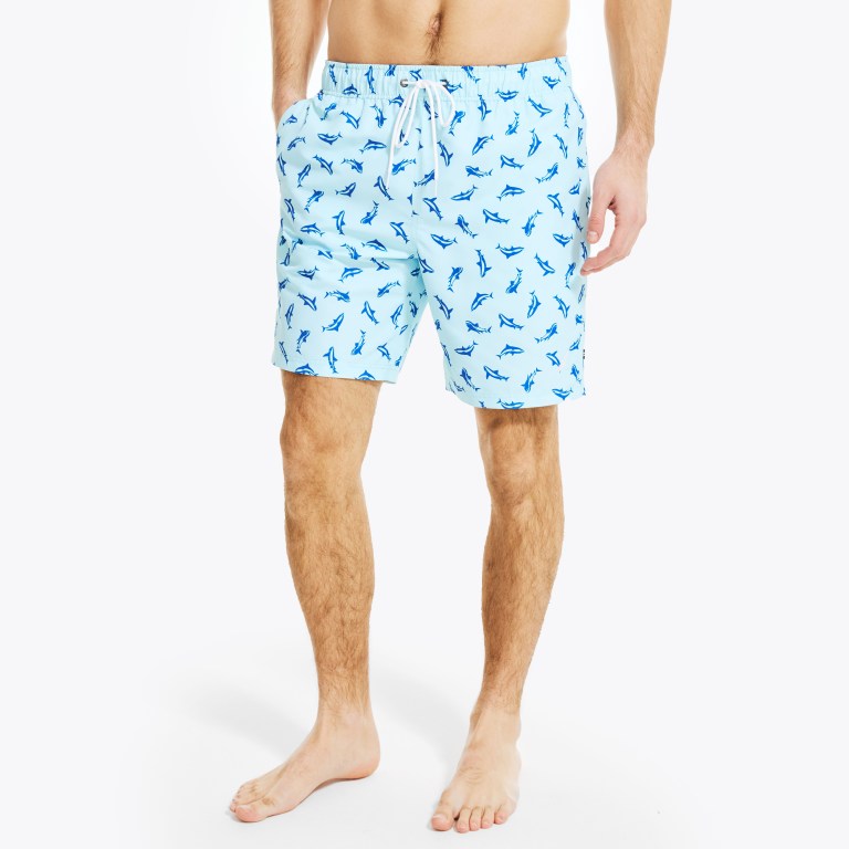 Men's Nautica Sustainably Crafted 8" Shark Print Swimwear Light Turquoise | mjazdM16