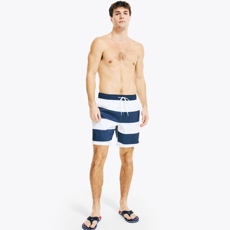 Men's Nautica Sustainably Crafted 8" Striped Swimwear White | Sv8rDCZx