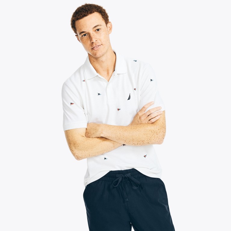 Men's Nautica Sustainably Crafted Classic Fit Printed Deck Polo Shirts White | 6zbbu4k8