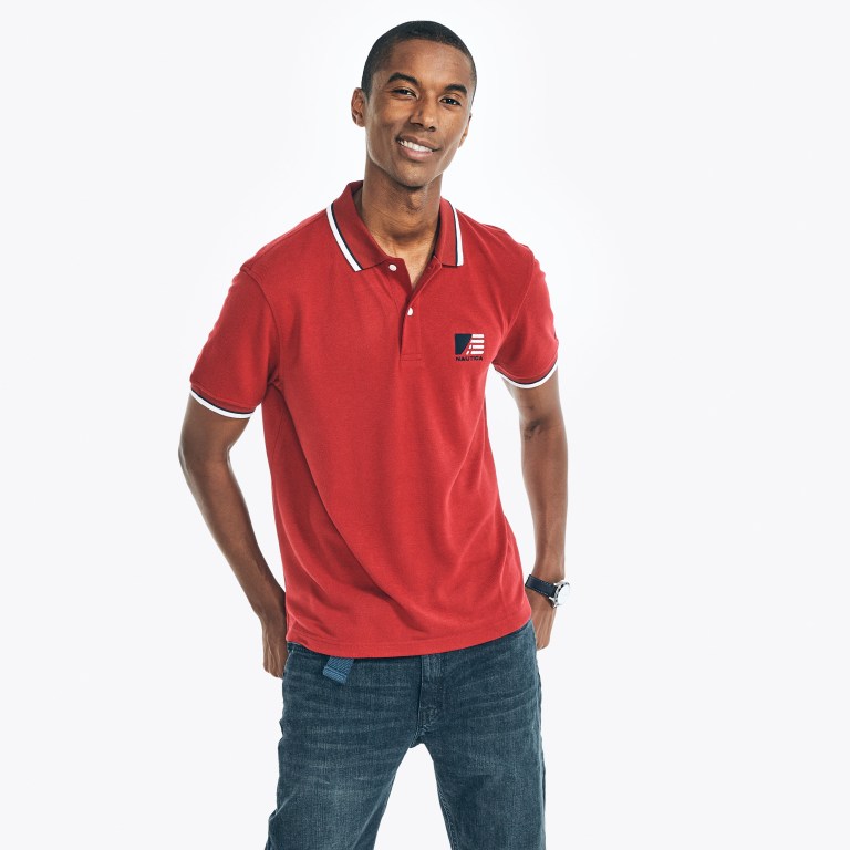 Men's Nautica Sustainably Crafted Classic Fit Deck Polo Shirts Red | qq28B55M