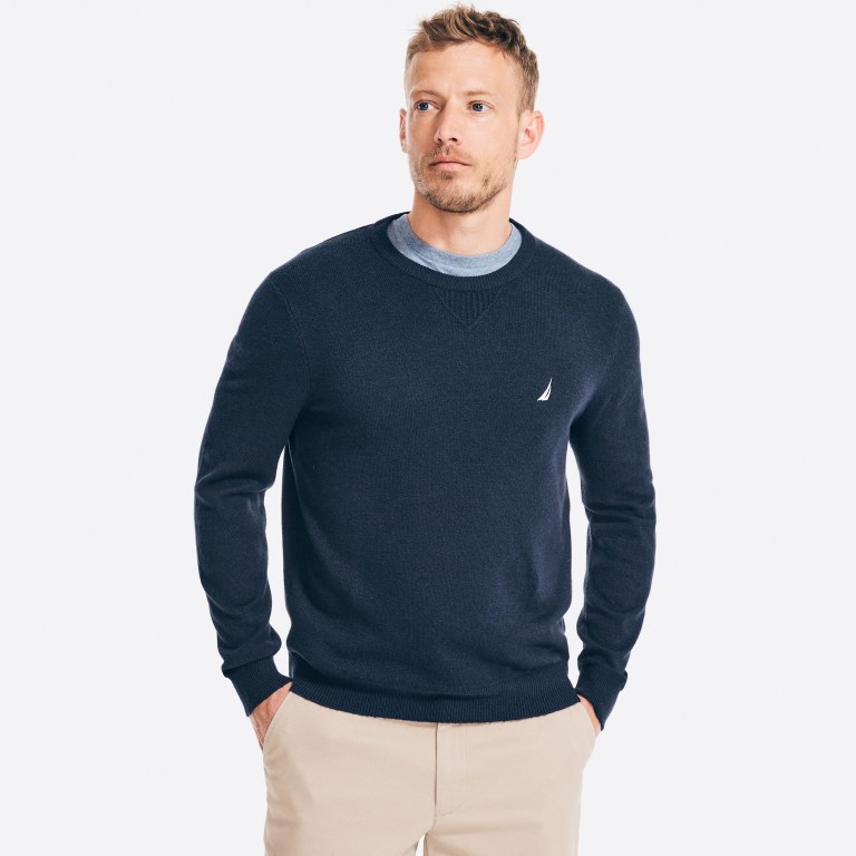 Men's Nautica Sustainably Crafted Crewneck Sweaters Navy | HXk1T2sU