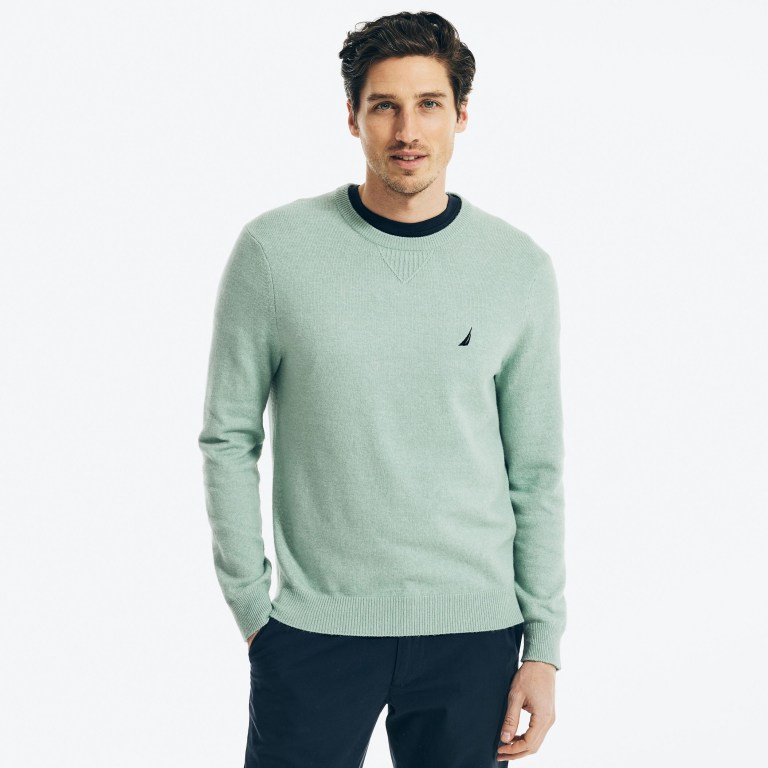 Men's Nautica Sustainably Crafted Crewneck Sweaters Green | b2bFQ0kB