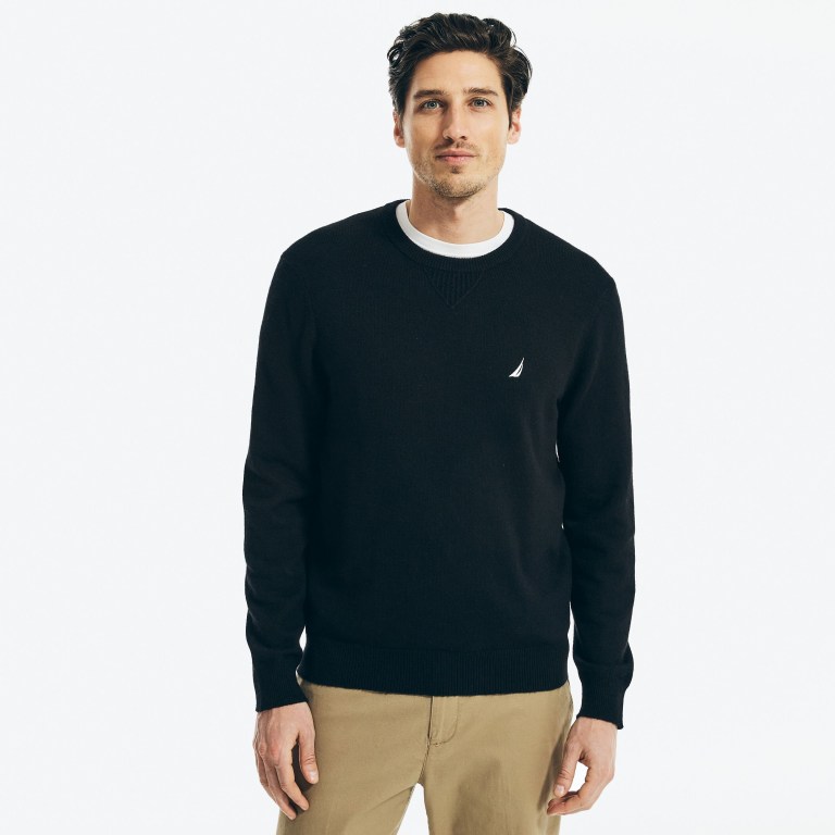 Men's Nautica Sustainably Crafted Crewneck Sweaters Black | cIcsOmVf