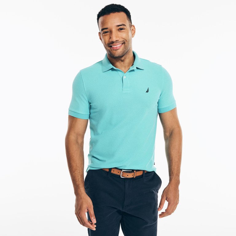 Men's Nautica Sustainably Crafted Deck Polo Shirts Blue | gKyNykfC