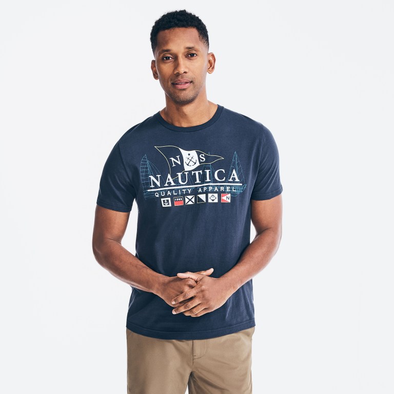 Men's Nautica Sustainably Crafted Flags Graphic T Shirts Navy | BUgc4k6j