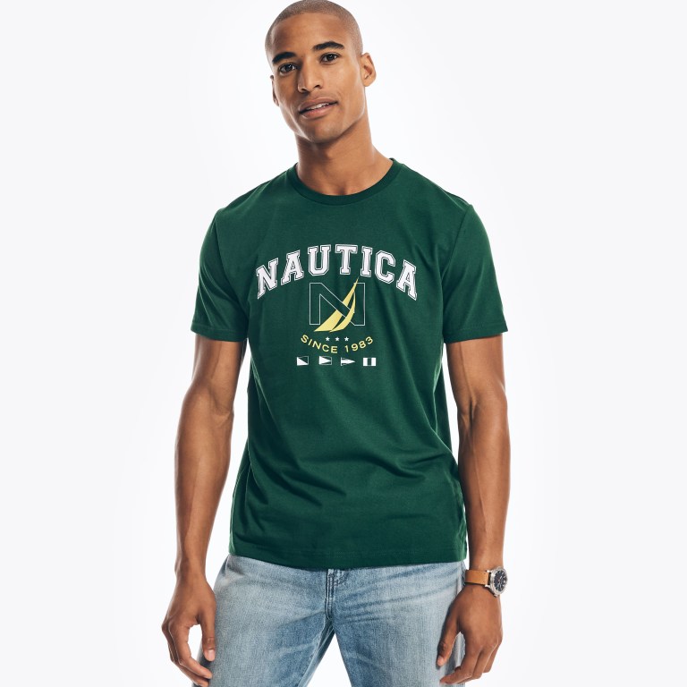 Men's Nautica Sustainably Crafted Logo Graphic T Shirts Green | 2jQ3Qq1R