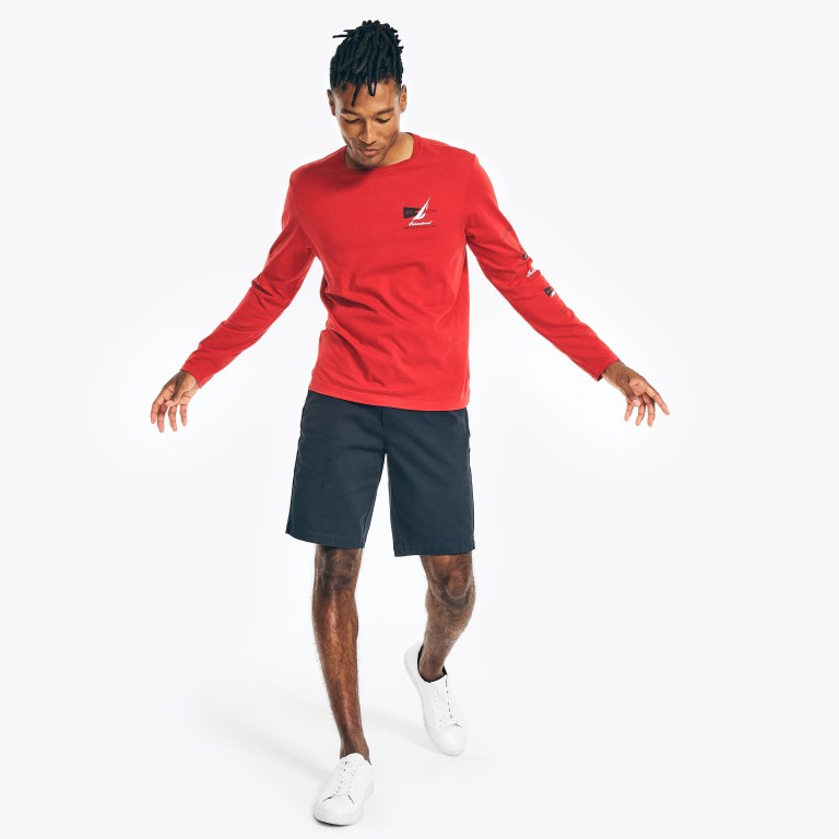 Men's Nautica Sustainably Crafted Long-sleeve Graphic T Shirts Red | WMbZTYvp