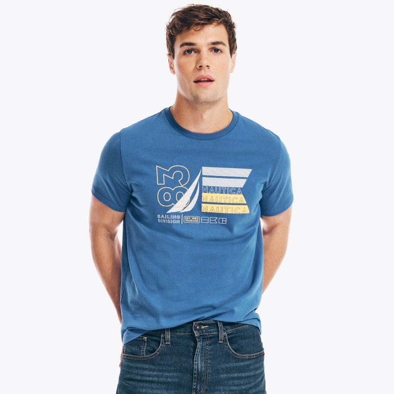 Men's Nautica Sustainably Crafted N83 Graphic T Shirts Blue | TVe2MlWD