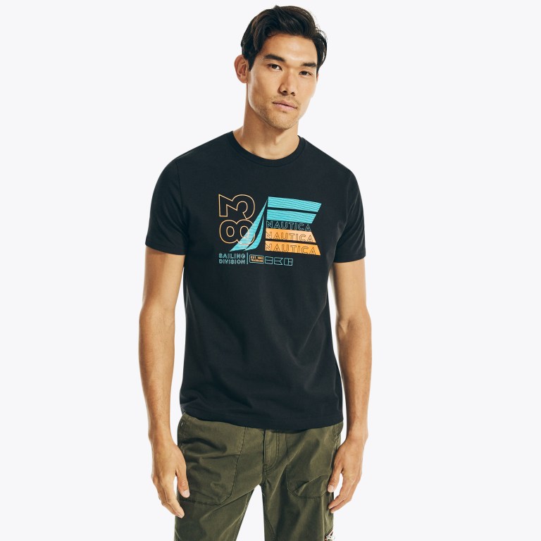 Men's Nautica Sustainably Crafted N83 Graphic T Shirts Black | VCLSrIIa