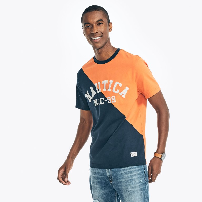 Men's Nautica Sustainably Crafted Nautica Co. Colorblock T Shirts Orange | ExZiQCaV