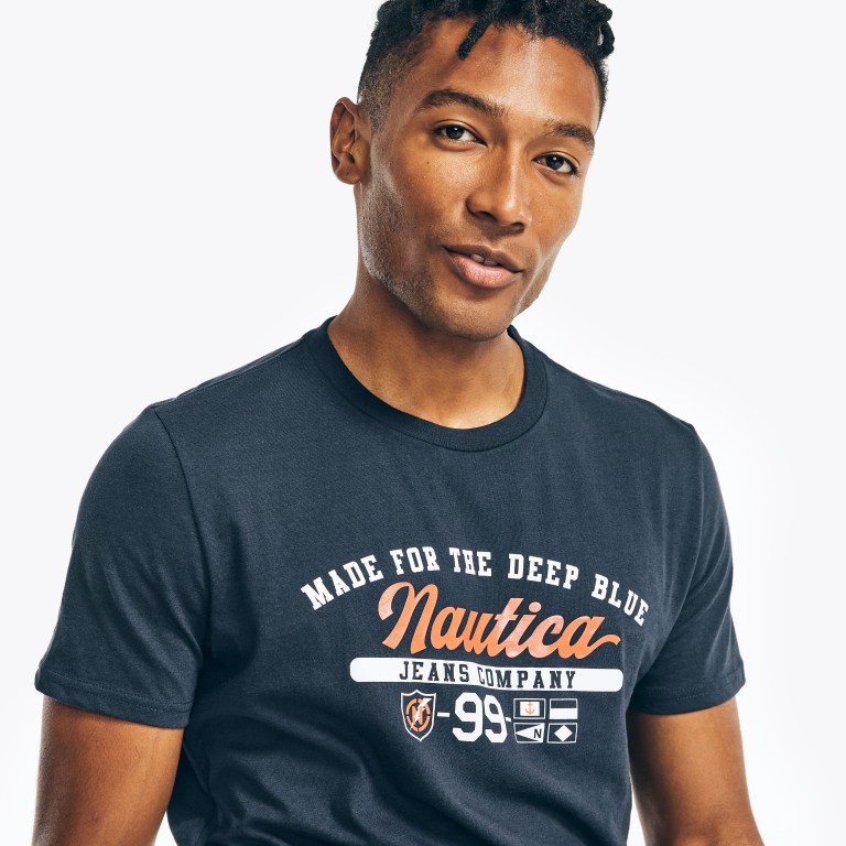 Men's Nautica Sustainably Crafted Nautica Co. Logo Graphic T Shirts Navy | k3Ck1NXS