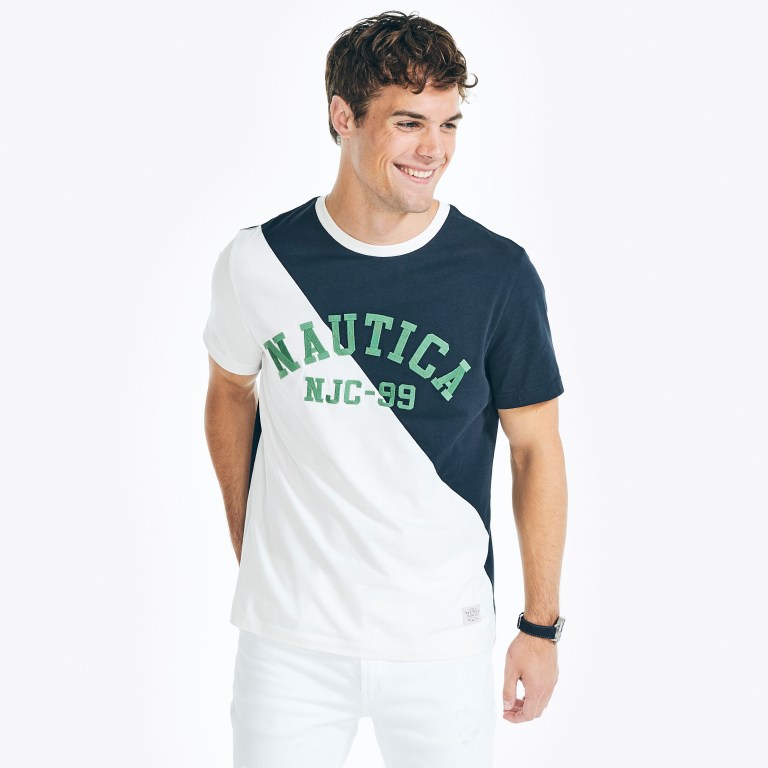 Men's Nautica Sustainably Crafted Nautica Co. Colorblock T Shirts Navy | rz926Cwu